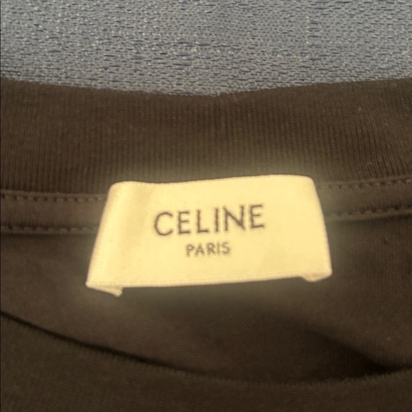 Celine Black Tee with Red Embroidered Logo - Picture 6 of 8